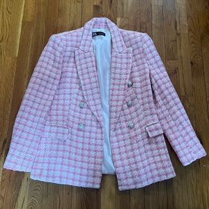 Zara Pink White Blazer Large Women